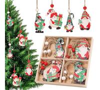 Trimming Shop 12pcs Colourful Wooden Gnome Pendants for Christmas Tree Decorations - Festive Hanging Ornaments | 4 Designs x 3pcs Nordic Gnomes for Crafts & Party Décor