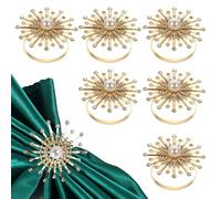 Trimming Shop 12PCS - Gold Napkin Rings, Napkin Holder Ring, Pearl & Diamante Design Serviettes Buckle for Wedding, Birthday, Anniversary, Christmas, Holiday, Dining Party Table Setting Decoration