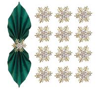 Trimming Shop 12pcs Gold Snowflakes Napkin Rings Christmas Napkin Holder Xmas Serviettes Napkin Buckle with Diamante Rhinestone Christmas Dinner New Year Thanksgiving Wedding Party Table Decoration