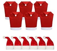 Trimming Shop 12PCS Santa Christmas Chair Covers & Cutlery Holders Set - 6 Santa Hat Chair Covers + 6 Mini Hat Cutlery Festive Christmas Table Decoration for Holiday Parties, Dining Rooms & Home Décor