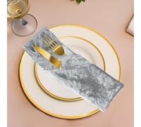 Trimming Shop 12Pcs Silver Crushed Velvet Table Napkins for Home, 20 inch Dinner Napkins with Hemmed Edges for Dinning, Wedding, Banquet, Party, Events, Lightweight & Machine Washable
