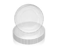 Trimming Shop 13-inch Clear Charger Plates with Silver Beaded Rim - Elegant Acrylic Plates for Wedding, Parties, and Table Decoration, Affordable Decorative Charger for Home & Event, Pack of 6