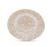 Trimming Shop 13 Inch Gold Glass Charger Plates with Royal Design Perfect for Weddings, Parties, Dinner Table Decorations, and Special Events 33cm Durable Glass Chargers for Elegant Celebrations, 1pcs
