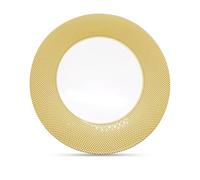 Trimming Shop 13-Inch Round Glass Charger Plates with Gold Checkered Design for Weddings, Banquets, and Dinner Parties - Elegant Decorative Serve Ware Pack of 1