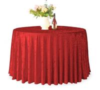 Trimming Shop 132" Round Red Crushed Velvet Table Cloth, Washable Soft Fabric Glitz Table Cover for Wedding, Banquet, Kitchen, Birthday, Holiday, Dinner Party Decoration, Pack of 1