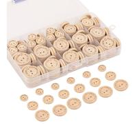 Trimming Shop 150pcs Natural Wooden Buttons for Crafts - 15/20/25mm Round, 2-Hole Engraved Handmade with Love, for Sewing, Knitting, Crochet & DIY Décor