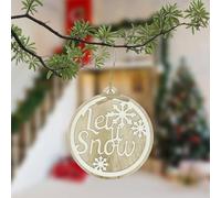 Trimming Shop 15cm Round Wooden Merry Christmas Sign with ‘Let it Snow’ Lettering, Rustic Circular Christmas Hanging Plaque with Snowflake Motifs, Indoor Outdoor Xmas Decor, Pack of 1