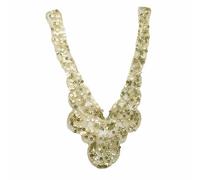 Trimming Shop 15cm x 30cm Gold Sequin Lace Collar Applique, Beaded Embroidered Neckline Patch for Dresses, Bridal Gowns, Prom Wear, Sewing Crafts, Costumes - Pack of 1
