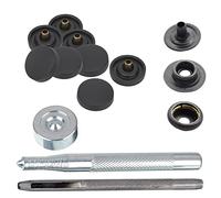 Trimming Shop 15mm Press Studs Snap Fasteners Plastic Cap with Black Metal Back Snaps, No-Sew Snap Buttons with Fixing Hand Tool Set for DIY Leathercrafts, Jackets, Handbag, Purses, Black, 50pcs Set