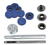 Trimming Shop 15mm Press Studs Snap Fasteners Plastic Cap with Black Metal Back Snaps, No-Sew Snap Buttons with Fixing Hand Tool Set for DIY Leathercrafts, Jackets, Handbag, Purses, Navy, 10pcs Set