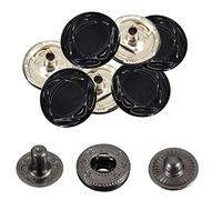 Trimming Shop 15mm S Spring Press Studs 4 Part, Durable and Lightweight, Metal Snap Fasteners for Jackets, Jeans, Leather Craft, Sewing Projects, Clothes Repair, Shiny Black with Design, 10pcs