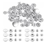 Trimming Shop 15mm S Spring Press Studs 4 Part, No Sew Metal Snap Fasteners Buttons for Jackets, Jeans, Leather Craft, Straps and Sewing Projects, Clothes Repair, Silver, 20pcs