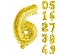 Trimming Shop 16-Inch Small Gold Number 6 Foil Balloon - Reusable Air Fillable Digit 0-9 Foil Balloons for Birthday, Wedding, Anniversary, Celebration, Party Decorations Supplies