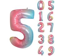 Trimming Shop 16-Inch Small Rainbow Number 5 Foil Balloon - Reusable Air Fillable Digit 0-9 Foil Balloons for Birthday, Wedding, Anniversary, Celebration, Party Decorations Supplies