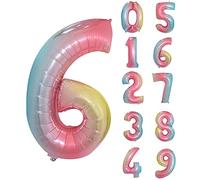 Trimming Shop 16-Inch Small Rainbow Number 6 Foil Balloon - Reusable Air Fillable Digit 0-9 Foil Balloons for Birthday, Wedding, Anniversary, Celebration, Party Decorations Supplies