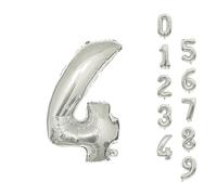 Trimming Shop 16-Inch Small Silver Number 4 Foil Balloon - Reusable Air Fillable Digit 0-9 Foil Balloons for Birthday, Wedding, Anniversary, Celebration, Party Decorations Supplies