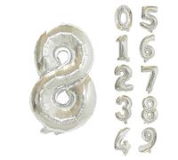 Trimming Shop 16-Inch Small Silver Number 8 Foil Balloon - Reusable Air Fillable Digit 0-9 Foil Balloons for Birthday, Wedding, Anniversary, Celebration, Party Decorations Supplies