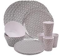 Trimming Shop 16 Pcs Melamine Dinner Set, Geometric Design Dinnerware
