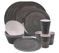 Trimming Shop 16pcs Dinner Set | Plates, Dessert Plates, Bowls & Cups | Melamine Dinner Set | Party Dinnerware | Service Set for 4 | Unbreakable Dinnerware Set for Indoor Outdoor, Picnic & Camping