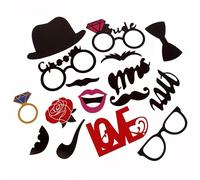 Trimming Shop 16pcs Wedding Photo Booth Props - Assorted Funny Costume Photo Booth Props for Group Selfies, Bride Groom Accessories, Red Lips, Ring, Rose, Goggles & More