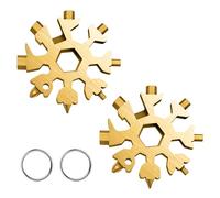 Trimming Shop 18 in 1 Gold Snowflake Multi-Tool with Keychain - Flat and Phillips Screwdriver, Allen Wrench, Bottle Opener, Key Hole - Travel Camp Adventure Gadget Gift Tool for Men (2pcs)