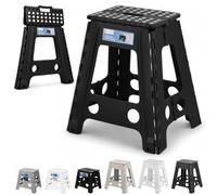 Trimming Shop 18 Inch Folding Step Stool, Anti-Skid Stools for Home, Black | Anti-Slip Treads, Skid-Resistant Feet, Fold-and-Lock Design for Kitchen, Bathroom, Garage, Garden, Camping, Travel, 1pc