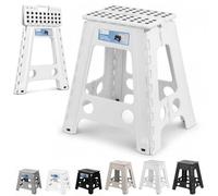 Trimming Shop 18 Inch Folding Step Stool, Anti-Skid Stools for Home, White | Anti-Slip Treads, Skid-Resistant Feet, Fold-and-Lock Design for Kitchen, Bathroom, Garage, Garden, Camping, Travel, 1pc