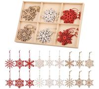 Trimming Shop 18-Pieces Laser-Cut Wooden Snowflake Ornaments (6.5 cm Each) - Rustic Christmas Tree Decorations & Gift Embellishments in Wooden Compartment Box