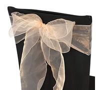 Trimming Shop 1pc 17x280cm Peach Organza Sashes Wider Fuller Bow Sash Chair Cover Bows Sash for Banquet Hotel Birthday Reception Wedding Party Decoration