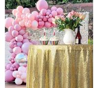 Trimming Shop 1pc Champagne Sequin Tablecloth 90" Round Shiny Sequin Sparkly Tablecover for Parties Wedding Reception Banquets Birthday Baby Shower Festival Ceremony Cake Dessert Tablecloth