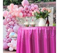 Trimming Shop 1pc Fuchsia Sequin Tablecloth 120" Round Shiny Sequin Sparkly Tablecover for Parties Wedding Reception Banquets Birthday Baby Shower Festival Ceremony Cake Dessert Tablecloth