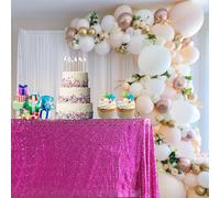 Trimming Shop 1pc Fuchsia Sequin Tablecloth 70" x 108" Rectangle Shiny Sequin Sparkly Tablecover for Parties Wedding Reception Banquets Birthday Baby Shower Festival Ceremony Cake Dessert Tablecloth