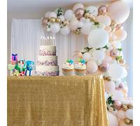 Trimming Shop 1pc Gold Sequin Tablecloth 70" x 144" Rectangle Shiny Sequin Sparkly Tablecover for Parties Wedding Reception Banquets Birthday Baby Shower Festival Ceremony Cake Dessert Tablecloth