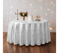 Trimming Shop 1pc White Sequin Tablecloth 90" Round Shiny Sequin Sparkly Tablecover for Parties Wedding Reception Banquets Birthday Baby Shower Festival Ceremony Cake Dessert Tablecloth