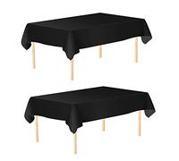 Trimming Shop 2 Pack Black Tablecloth Disposable Plastic Table Cover Waterproof Wipe Clean 54" x 108" Rectangle Table Cloths for Baby Shower Wedding Birthday Christmas Party Home Table Decorations