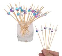 Trimming Shop 200 Pcs Rainbow Pearl Cocktail Sticks Toothpicks, 4.7 Inch Cocktail Sticks Bamboo Skewers, Food Sticks for Buffet, Cocktail Toothpicks for Drinks, Parties & Appetizers