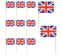 Trimming Shop 200pcs Union Jack Toothpicks British Flags Cake Toppers Sandwich Food Cupcake Cocktail Sticks Picks Tableware King Charles Birthday Party Supplies Pub BBQ Royal Event Décor