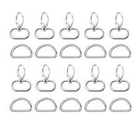 Trimming Shop 20pcs Metal Silver Swivel Trigger Snap Hook & D Ring for Webbing Straps, Backpack, Fasteners Strap, Pet Collars, Bag Accessories, DIY Craft Accessories, 32mm