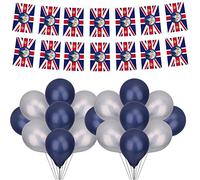 Trimming Shop 21pcs Birthday Party Decoration Set for King Charles III Birthday Party Decor - 10m Rectangular Bunting, 10" Latex Balloons for BBQ Pub British Royal Street Party