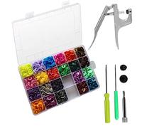 Trimming Shop 220 Sets Plastic Snaps Set with Snap Press Pliers, T5 No-Sew KAM Snap Starter Kit 22 Colors Poppers DIY Studs with Clear Storage Box for Woollen Clothing Kid Wear Fabrics Nappies Bibs