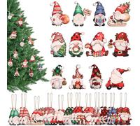 Trimming Shop 24pcs Red & Green, Christmas Gnome Ornaments - Wooden Tree Decor Set, Faceless Goblin Hanging Decorations for Xmas Trees, Festive Parties, and Cute Tags