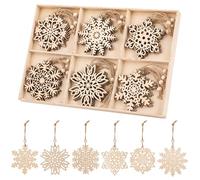 Trimming Shop 24pcs Wooden Snowflake Ornaments - Rustic Laser Cut Christmas Tree Decorations, MDF Hanging Tags for DIY Crafts, Wrapping & Festive Decor