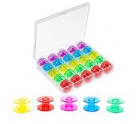 Trimming Shop 25 Coloured Sewing Machine Bobbins with Storage Box, Universal Plastic Thread Spools for Embroidery, Quilting, Tailoring, and Brother Singer Machines