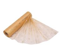 Trimming Shop 25m x 29cm Christmas Snowflake Organza Roll Snow Sheer Glitter Fabric for Xmas Tree, Christmas Wreath, Table Runner, Chair Sashes, DIY Gift Wrapping, New Year Party Decoration, Gold