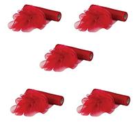 Trimming Shop 25m x 29cm Snow Sheer Red Organza Rolls Fabric for Wedding Chair Sashes, Table Runner, Swags, Gift Ribbon, Home & Party Decoration (Pack of 5 Colour)