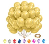 Trimming Shop 25Pcs 10” Gold Party Balloons with 10m Gold Curling Ribbon Roll, Strong Thick Helium Quality Latex Round Balloons for Weddings, Anniversaries, New Year’s Eve, Birthday Decorations