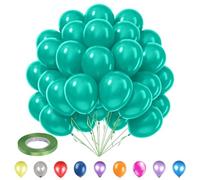 Trimming Shop 25Pcs 10” Green Party Balloons with 10m Curling Ribbon Roll, Strong Thick Helium Quality Latex Round Balloons for Wild Safari Theme, Birthdays, Baby Showers, Weddings Decorations