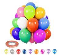 Trimming Shop 25Pcs 10” Mixed Party Balloons with 10m Curling Ribbon Roll, Strong Thick Helium Quality Latex Round Balloons for Birthday Rainbow Parties Baby Showers Weddings Celebrations Decorations