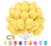 Trimming Shop 25Pcs 10” Yellow Party Balloons with 10m Yellow Curling Ribbon Roll, Strong Thick Helium Quality Latex Round Balloons for Baby Showers, Birthdays, Summer Parties, Graduation Decorations