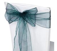 Trimming Shop 25pcs 17x280cm Teal Green Organza Sashes Wider Fuller Bow Sash Chair Cover Bows Sash for Banquet Hotel Birthday Reception Wedding Party Decoration